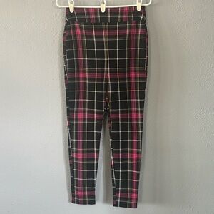 Bar III Black Pink and White Plaid Leggings Womens Size M